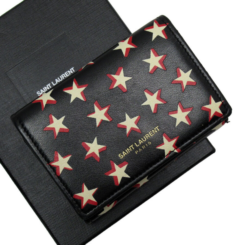 Saint Laurent trifold wallet leather black Ivory White red